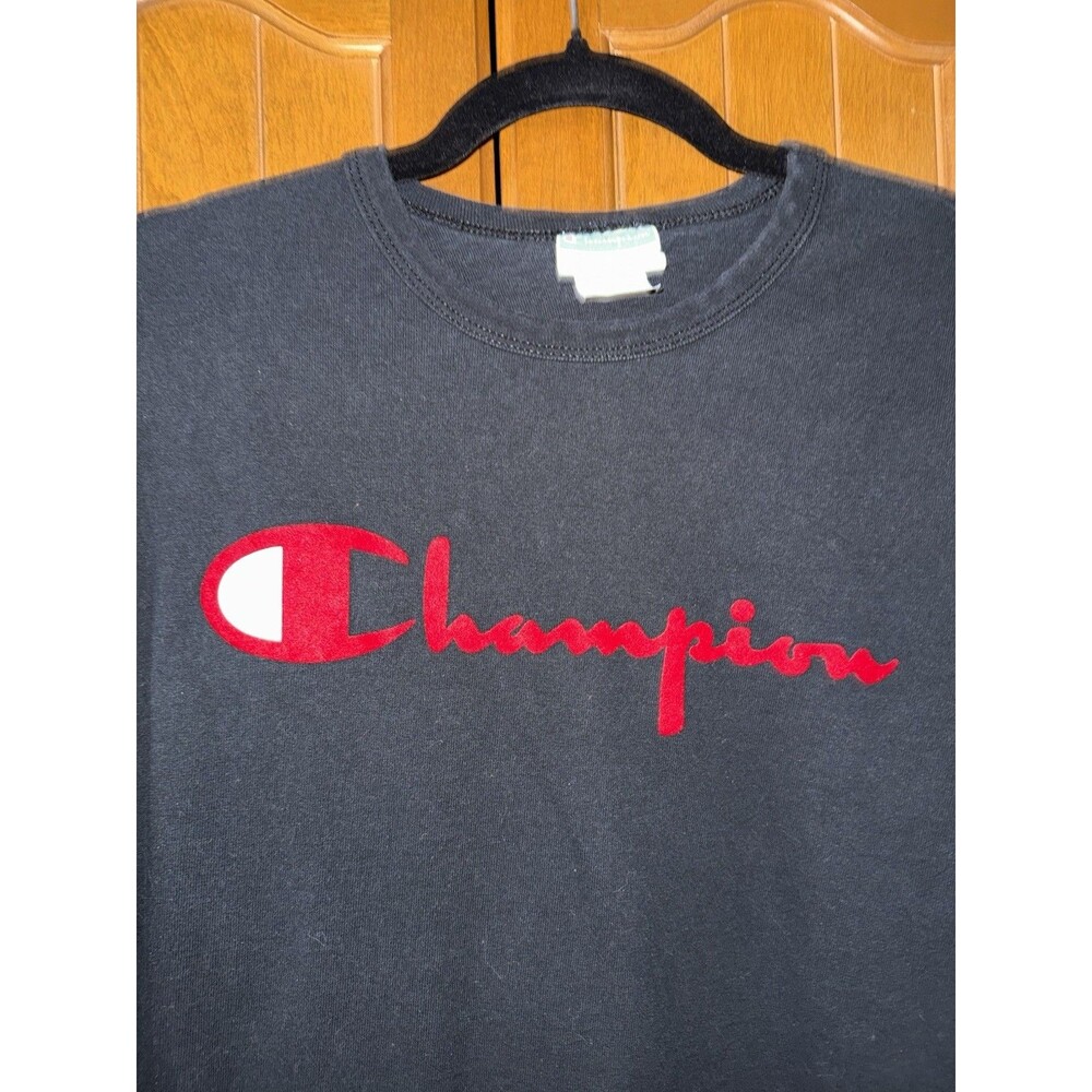 Vintage Champion Black Long Sleeve T-Shirt Men’s Large Red Logo Graphic 90s/Y2K